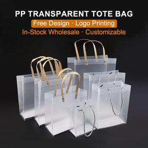 Tas Hadiah PP Transparan Es Frosting Daur Ulang Alas Persegi dengan Pegangan Selempang, Tas Tote Custom untuk Supermarket, Pernikahan, dan Souvenir Pesta - Product Image 3