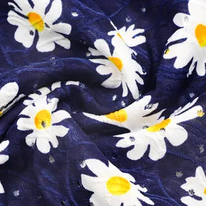 Fashion rajutan bunga dicetak 95 poliester 5 Gaun spandeks kain garmen
