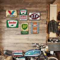Juego de Letreros Metálicos Vintage de Marca de Gasolina y Aceite para Motor, Decoración Retro para Pared de Garaje, Taller Mecánico o Cuarto de Hombre