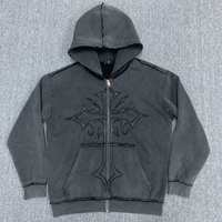 Veste à Capuche Zippée Unisexe Personnalisable en Molleton French Terry, Effet Délavé Singe et Vieilli, Coupe Ample, Plein Zip