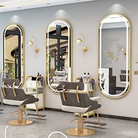 Perlengkapan Salon Modern Terlaris, Cermin Khusus Barbershop dengan Lampu LED, Cermin Dinding Aluminium untuk Tata Rambut