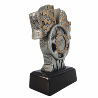 Trophée de course de karting Weivista en résine avec plaque nominative personnalisée en argent et drapeau damier pour événements sportifs automobiles