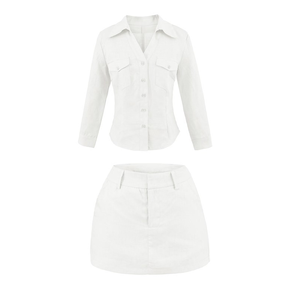 Women Custom Sexy Summer Soft Terry Towel Cloth <b>Suit</b> Loungewear Top <b>Button</b> Down Crop Shirt Beach Skirt 2-pieces Sets - Product Image 5