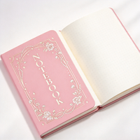 Buku Catatan Kulit PU Pink A5 Kustom, Jurnal Bingkai Bunga Mawar Foil Emas Elegan, Hadiah