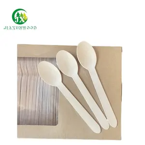 Custom Package Natural Birch Wood Restaurant disposable wooden cutlery and spoon 160mm with logo
