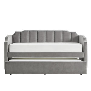 Eigentijds Gestoffeerd Grijs Linnen Stof Gebogen Multifunctioneel Dagbedframe Met Moderne Overkapping - Product Image 5