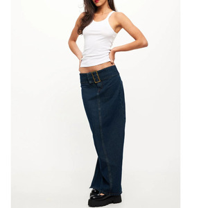 New Arrivals 100% Cotton <strong>Low</strong> <strong>Rise</strong> Long Straight <strong>Skirt</strong> Denim Midi Denim Blue Jeans <strong>Skirt</strong> for Women - Product Image 3