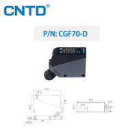 Capteur photoélectrique CNTD CGF70-D carré NPN PNP, tension 10-30VDC, réflexion diffuse, distance de détection 50cm, protection IP65, 200mA