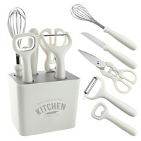 Multifunctionele keuken gadget set: schaar, fruitmes, messen, eiermixer, gepersonaliseerde flesopener voor thuisgebruik.