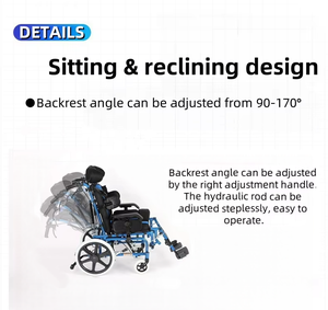 Sedia a Rotelle Manuale Pieghevole per Bisogni Speciali, per Paralisi Cerebrale, con Supporti Multi-Angolo, Telaio in Acciaio, Capacità 75KG - Product Image 2