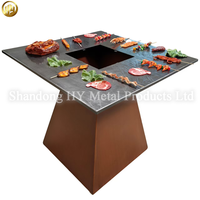 Table de repas en acier Corten avec foyer - Bac à barbecue rustique pour patio, balcon, jardin et cour - Approvisionnement direct usine