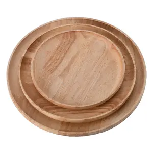 Plato de madera redondo para aperitivos, placa de calidad alimentaria para fruta, con cargador