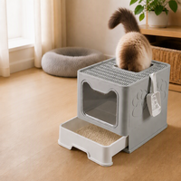 Grande litière pour chat pliable, anti-odeurs, avec accès par le haut, accessoire pour animaux de compagnie, design fermé