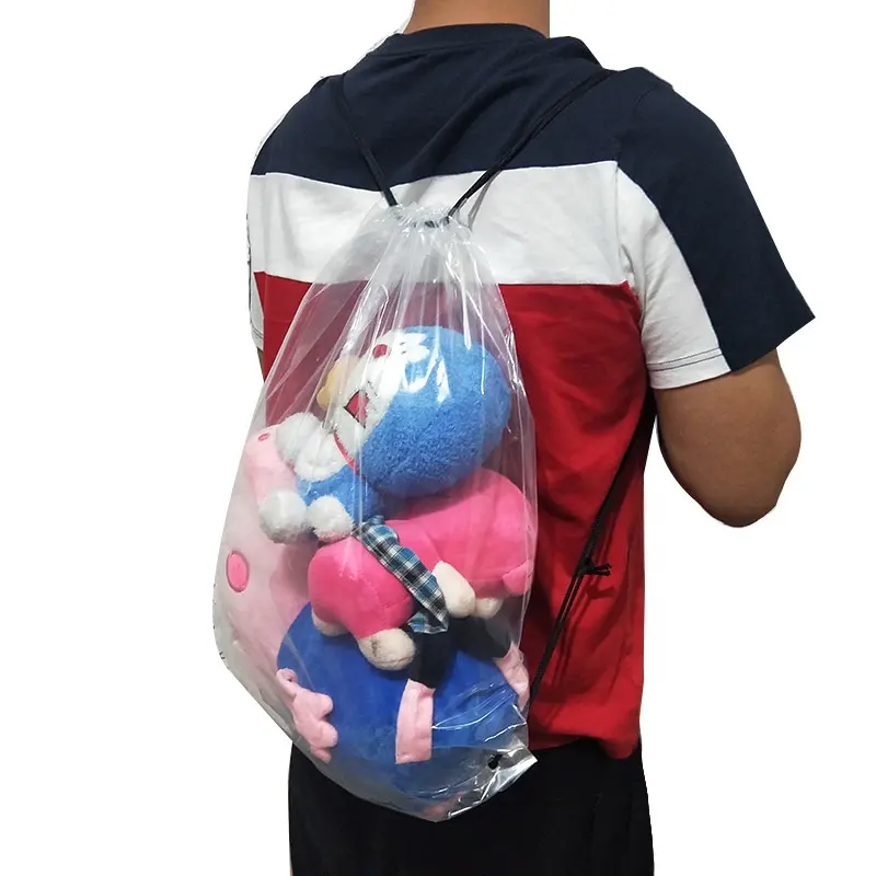 Sac en plastique de courses imperméable pebd équipe de course de Marathon de mode sacs d'emballage transparents à cordon de serrage CPE sac à dos