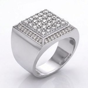 Luxury <b>Men</b>’s Lab Grown Diamond <b>Ring</b> | Square Cluster Gents <b>Ring</b> | Iced Out Statement <b>Ring</b> <b>for</b> <b>Men</b> - Product Image 1