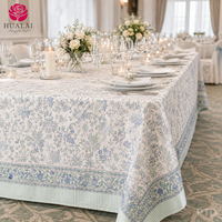 Nappe rectangulaire HuaLai vert clair bleu à bordure florale pour hôtel, restaurant, mariage, banquet, fête, résistante aux plis