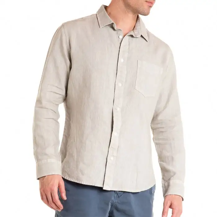 Oem Fabrikant Heren Hoge Kwaliteit Comfortabele Button Up Met Lange Mouwen Plain Linnen Shirt
