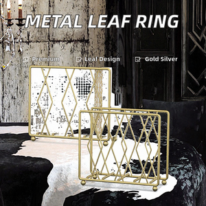 High-End Iron Eco-Friendly Modern Gold Silver Leaf <b>Napkin</b> Holder <b>Ring</b> for Wedding Party Christmas Decoration - Product Image 2