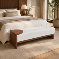 Banc somptueux en bois de chêne rembourré, base sculpturale incurvée pour chambre principale, bancs de bout de lit, divans-lits, unité de siège