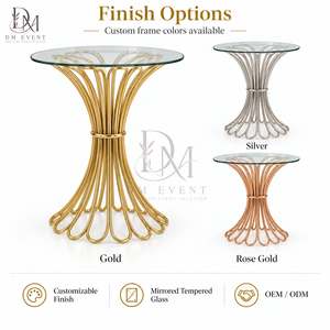 Table de cocktail ronde pour salles de banquet avec base en fil métallique doré en acier inoxydable et plateau en verre trempé miroir - Product Image 4