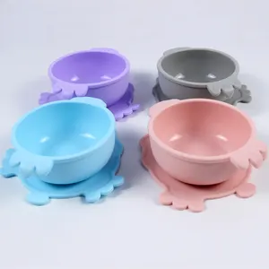 新品定制婴儿饮食碗硅胶带吸盘底座可爱设计婴儿碗