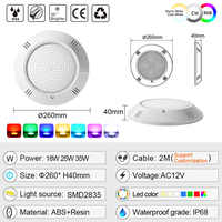 Nouveau produit Lampe de piscine 18w 25w 35w 260mm Ip68 Étanche Rgbw Ac 12v Pc Led Lumière submersible pour piscine