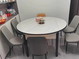 Modern Retractable Rock Plate <strong>Dining</strong> <strong>Table</strong> <strong>with</strong> Wooden <strong>Chair</strong> Combination for Home Apartment or Restaurant Furniture - Product Image 4