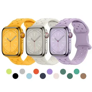 Cinturino in Silicone con motivo di bambù a tinta unita per orologio Apple Watch iWatch Ultra 8 7 6 5 SE bracciale orologio sportivo in gomma
