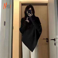 Damen Eleganter Vielseitiger Einfarbiger Rollkragenpullover Frühling Locker Sitzende Fledermausjacke Gehäkelter Woll/Acryl Langer Stil