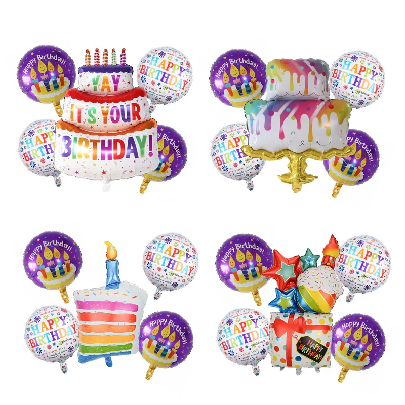 Yeni tasarım 5 adet mutlu doğum günü pastası folyo balonlar parti dekorasyon mutlu doğum günü balon seti