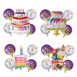 Desain baru 5 buah balon Foil kue ulang tahun dekorasi pesta set balon Selamat Ulang Tahun