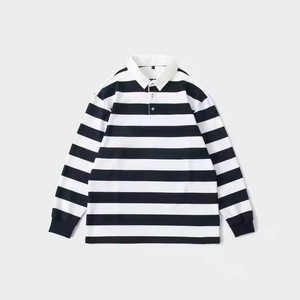 Kaos Polo Rugby Vintage Custom Pria, Jahitan Garis-Garis, Lengan Panjang, Gaya Polo Olahraga, Bahan Katun Spandex - Product Image 2