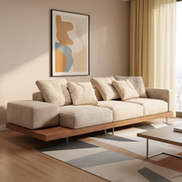 Ensemble de canapés en bois massif de style japonais, tissu luxueux léger, design minimaliste pour salon, meubles de salon.