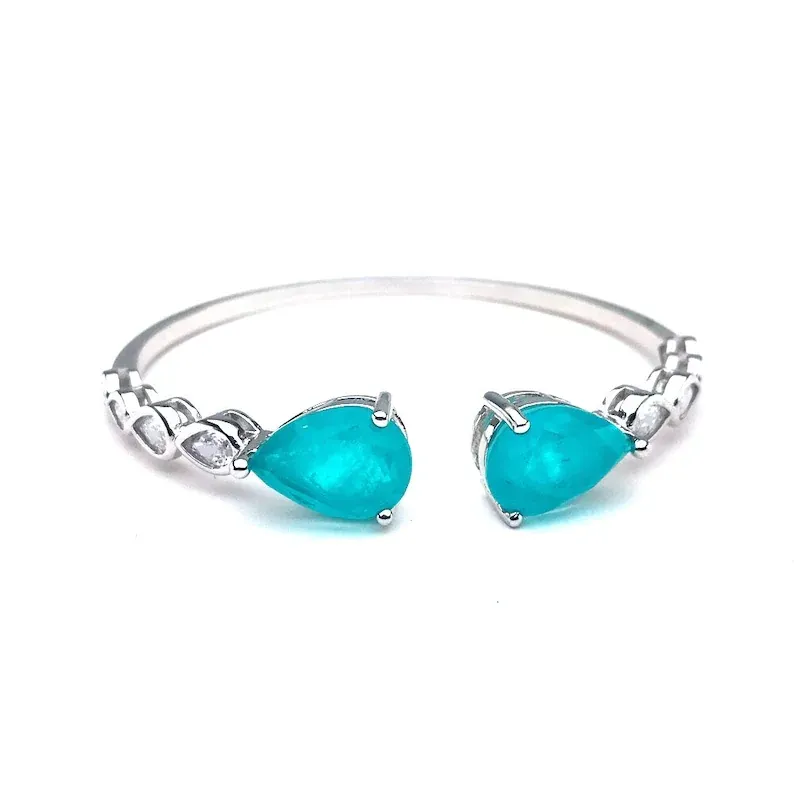 Unieke Ijs Blauwe Steen S925 Sterling Zilveren Paraiba Toermalijn Armband Manchet Bangle New Design Hot Verkoop Sieraden