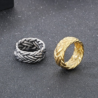 Vintage Geflochtener Twist-Ring für Männer Trendiger Vergoldeter 3D-Gravierter Gewebter Textur Titan-Stahl Breiter Biker-Fingerring