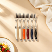 Moderne Franse stijl Laguiole vorkenset van 6-delig roestvrij staal, spiegelglanzend, elegante dessert- en fruitvorken, cadeauverpakking, weggeefartikelen