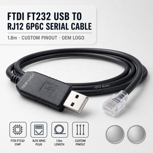 Cavo di Debug Seriale <span class=keywords><strong>USB</strong></span>-RJ12 6P6C FTDI FT232 da 1,8m, Adattatore con Pinout Personalizzato per Apparecchiature, Fornitura all'Ingrosso - Product Image 1