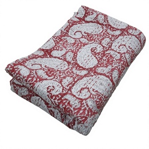 New Beautiful Hand Block Print Kantha <b>Quilt</b> Indian Paisaliy Cotton Handmade <b>Bedspread</b> Quality 200TC Reversible All Size - Product Image 1