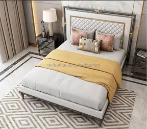 OE-FASHION Wit Modern Gestoffeerd Hoofdeinde Italiaans Bed Zacht Leer Luxe California Kingsize Bed