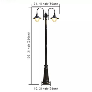 โคมไฟสวนกลางแจ้ง2หัวสไตล์ยุโรปคลาสสิก,โคมไฟโพสต์สไตล์วินเทจสำหรับติดในสวนหรือสนามหญ้า - Product Image 2
