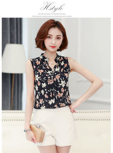 10% di sconto camicette e camicie da donna estate coreana elegante senza maniche fiore farfalla Plaid stampa camicia donna top abbigliamento femminile - Product Image 6