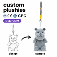 Porte-clés en peluche rhinocéros gris mignon personnalisé, poupée rhinocéros en peluche de dessin animé, jouet en coton PP rembourré tendance