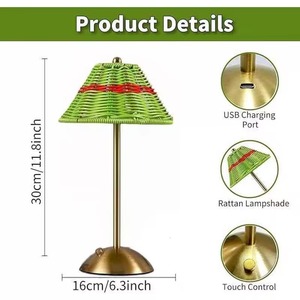 Lámpara de Escritorio LED de Mimbre Tejido Recargable, Decoración para el Hogar, Luz Nocturna para Sala de Estar, Decoración de Ambiente para Dormitorio, Lámpara de Noche - Product Image 6