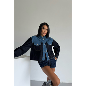 Chaqueta vaquera casual de dos colores con estampado, top corto, ajuste holgado, estilo urbano, logo bordado, técnica lavada para verano, otoño e invierno - Product Image 5