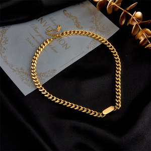 European American Style Retro Gold Plated Stainless Steel Chain Square Punk Necklace N935 Gold N936 Silver - Product Image 2