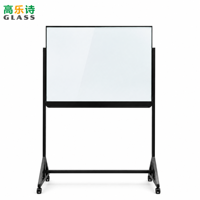 Tableau blanc mobile en verre trempé avec support triangulaire 120x90/120x180cm, verre magnétique anti-effet fantôme 4mm, roulettes verrouillables en aluminium