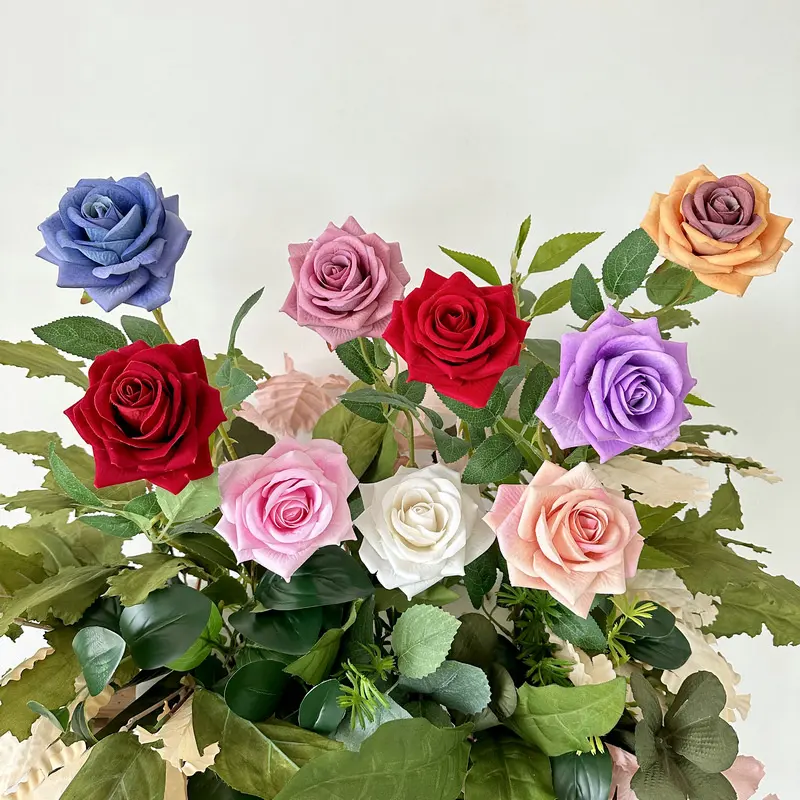 Flores artificiais de alta qualidade, atacado, simulação colorida de flores rosas para decoração e estilo doméstico