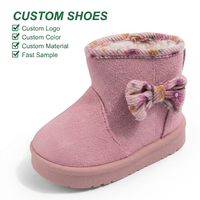 Bottes de neige d'extérieur en daim rose pour filles, personnalisables en gros, bottines souples en peluche à enfiler pour enfants avec nœud décoratif