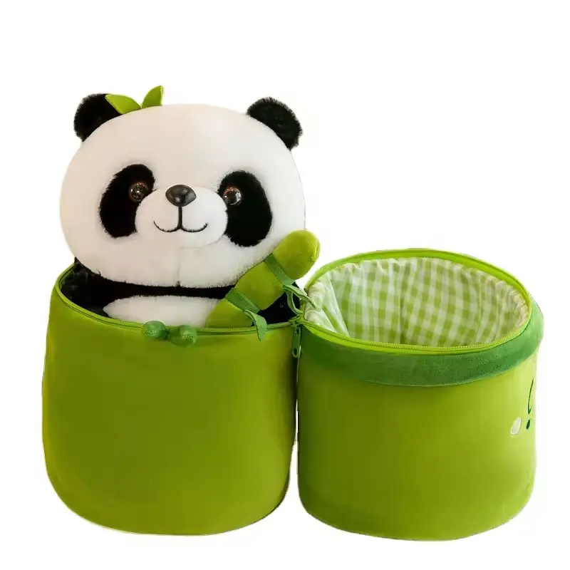 Panda de tubo de bambú artificial creativo, muñeco de almohada de felpa, nuevo juguete de peluche de panda gigante de peluche