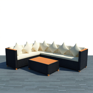 Set di mobili da giardino moderni per esterni, 4 pezzi, in rattan nero con cuscini color crema, design elegante e contemporaneo - Product Image 1